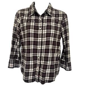 Y2K Victorias Secret PINK Rhinestone Flannel Women Top Sz M Festival Grunge Stud